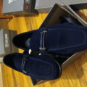 Stacy Adams Blue Loafers with Slip-On Design and Soft Suede Material